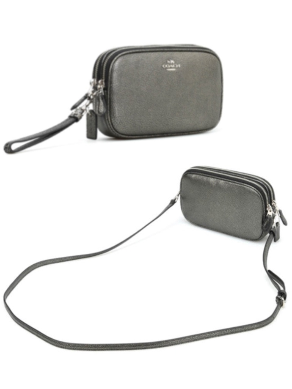COACH Sadie Double Zip Crossbody & Wristlet Clutch, Metallic Gunmetal